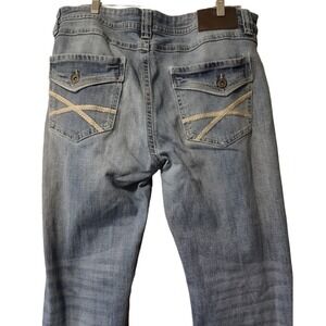 TK Axel Jeans Mens Size W36 L30 Mid Rise Distressed Denim Whiskering Embroidered